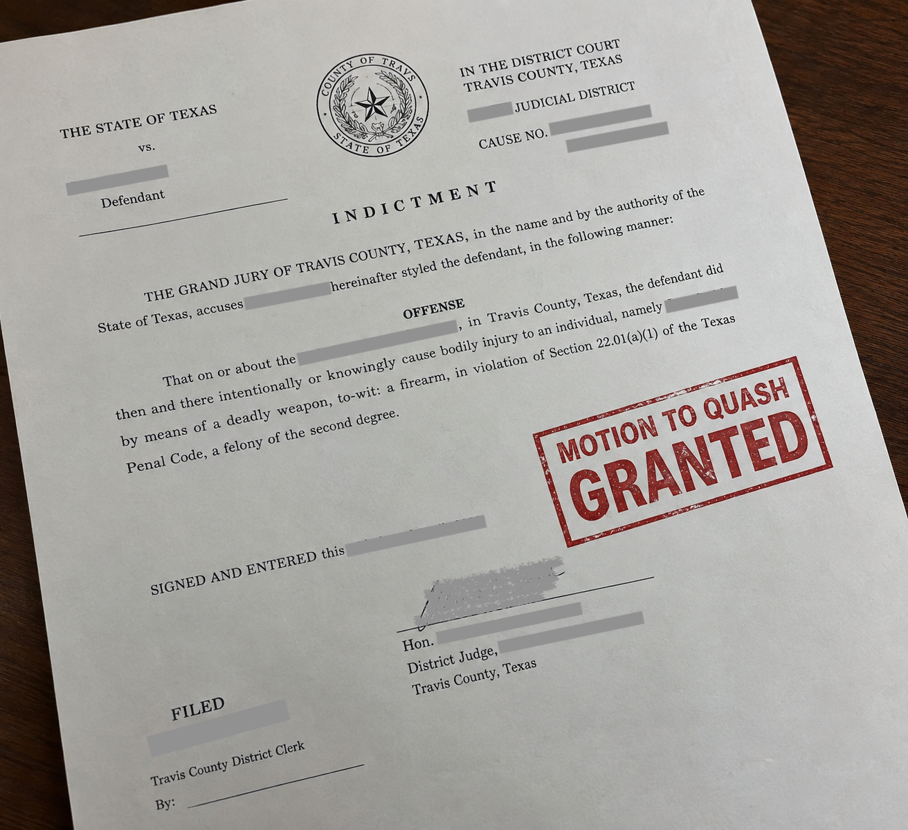 Motion to quash in a Texas criminal case